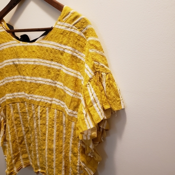 Pixie Market Lagenlook Mustard Yellow Striped Top - Picture 3 of 10